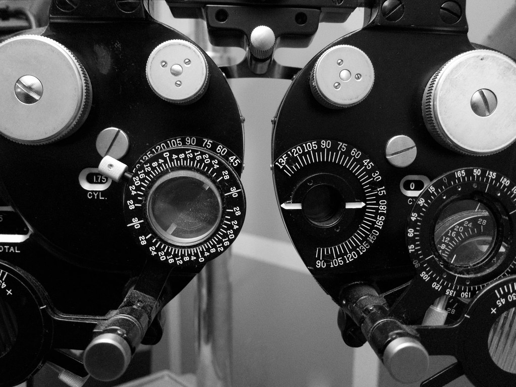 Phoropter lens dials in the exam lane